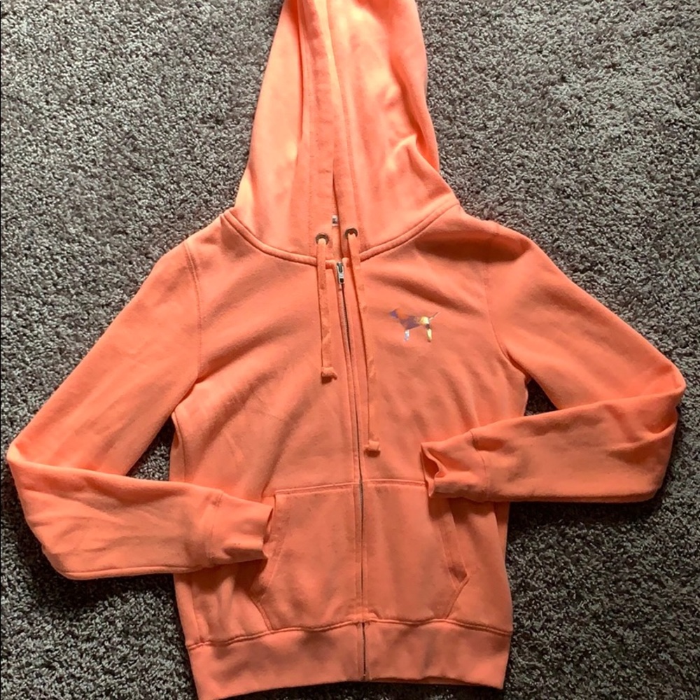 Neon orange PINK zip up hoodie
